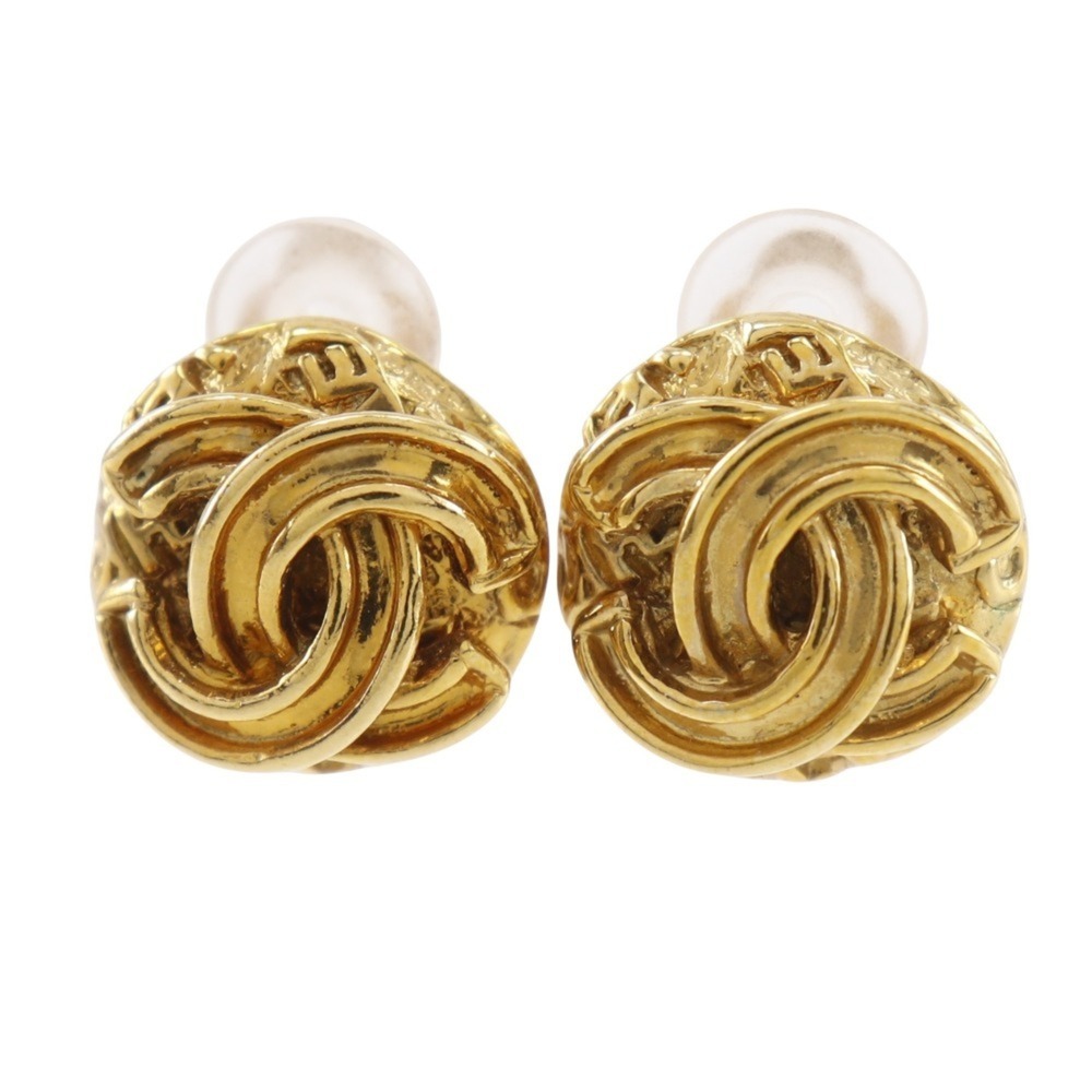 CHANEL Vintage Gold Logo Earrings - Picture 1 of 6